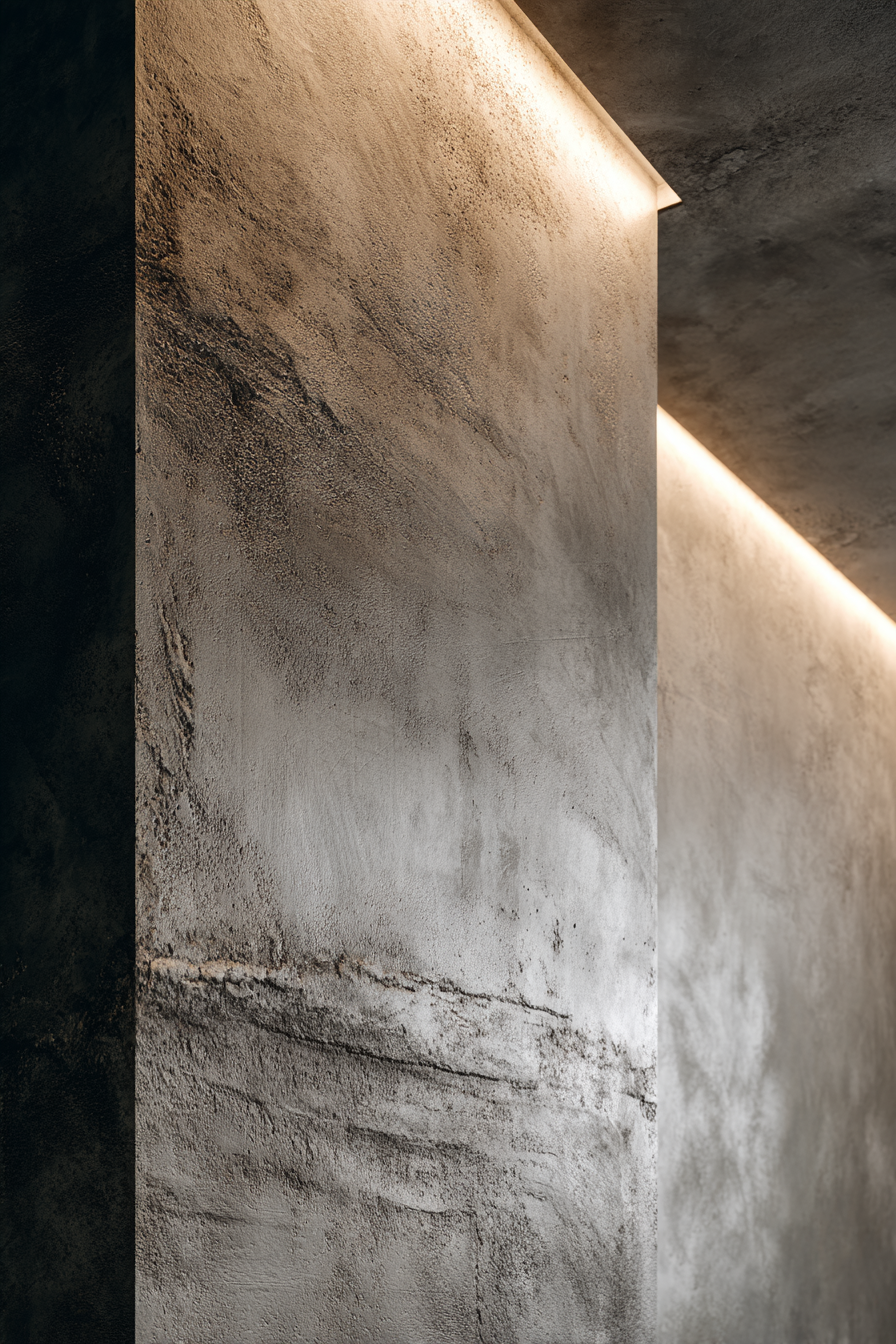 Detalhe arquitetural com canaleta de luz embutida em parede de concreto — projeto de iluminação 3DLux